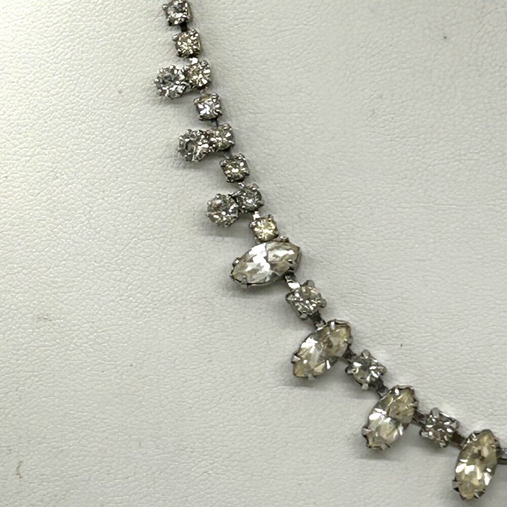 Vintage Weiss Rhinestone Necklace Choker Marquise Round Cut Wedding Formal Retro - Picture 4 of 11